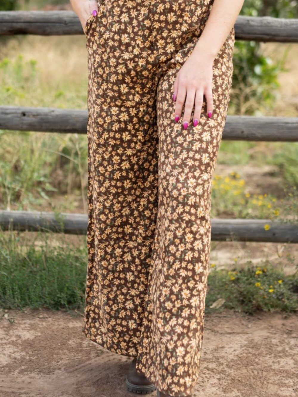 NWT Brown Floral Corduroy Wide-Leg Flared Pants from My Sister's Closet